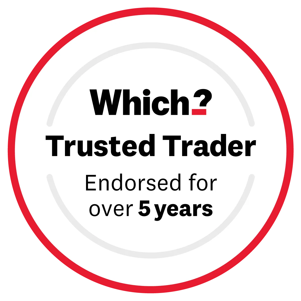A red and white circle with the words which? trusted trader?.
